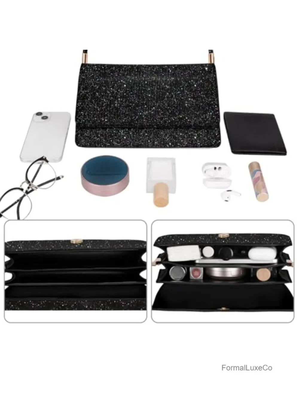 Sparkling Trapezoidal Envelope Clutch Purse with 2 Compartments for Party
